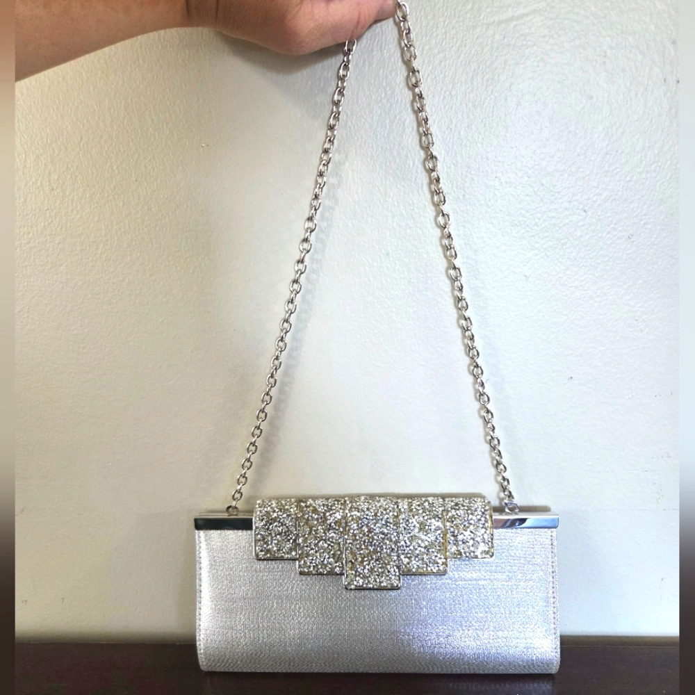 Kate Landry Silver Rhinestone Embellished Evening / Clutch Purse Chain Strap - Picture 7 of 10